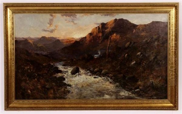 Mountain Landscape W/ Creek At Sunset - view 1
