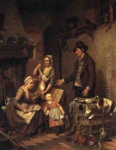 Family Portrait In A Kitchen by Charles Brias