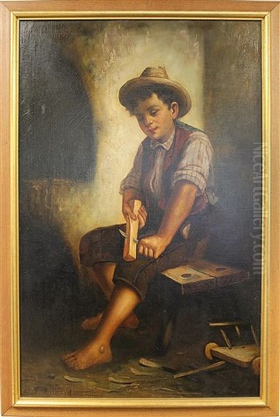 Young Boy Carving Wood - view 1