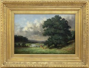 Landscape With Numerous Figures And A Winding River by Alfred Thompson Bricher