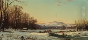 Figures By A Valley Stream, A Winter Scene," 1860 by Alfred Thompson Bricher