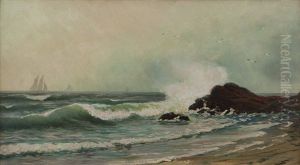 Coastal With Crashing Waves And Distant Sails by Alfred Thompson Bricher