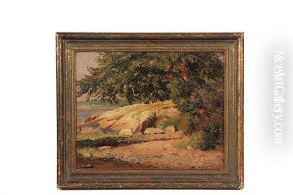 Rocky Coastal Scene With Figures Under Shade Tree - view 1