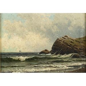 A Rocky Shoreline With Distant Sailboats by Alfred Thompson Bricher