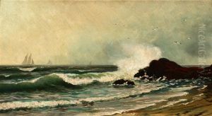 Coastal With Crashing Wave And Distant Sails by Alfred Thompson Bricher
