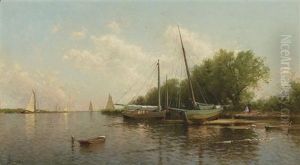 Oyster Boats On The Creek, Patchogue, Long Island by Alfred Thompson Bricher