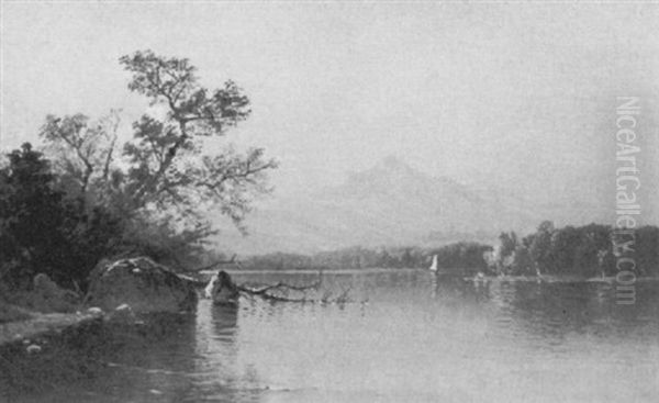 Autumn Landscape With Mountains And Sailboat - view 1