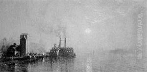 River Landscape With Paddle Wheeler by Alfred Thompson Bricher