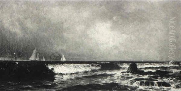 Sailing Vessels Off Rocky Coast - view 1