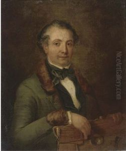 Portrait Of A Gentleman (a Member Of The Holden Family?) Holding An Unframed Canvas And Quizzing Glass