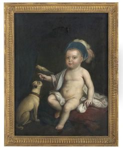 Portrait Of A Seated Toddler Wearing A Pudding Cap by Charles Bridges