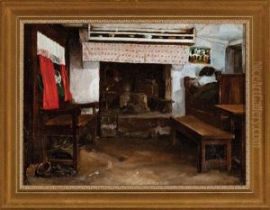 Interior, Red Curtains by Charles J. Bridgman