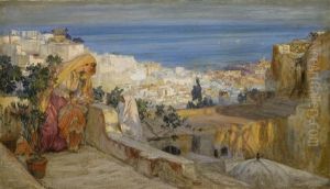 Arab Women On A Rooftop, Algiers Beyond by Frederick Arthur Bridgman