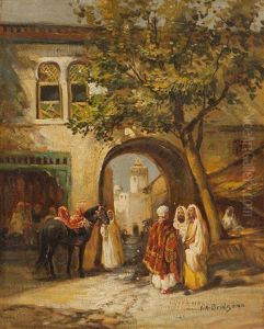 Araber In Einem Hof by Frederick Arthur Bridgman
