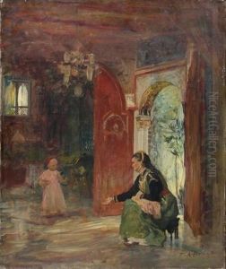 Scene D'interieur Dans Un Palais Oriental by Frederick Arthur Bridgman