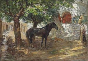 An Arabian Horse In A Sunlit Street by Frederick Arthur Bridgman