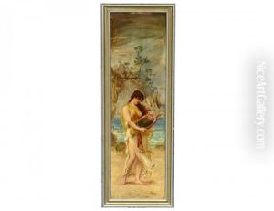Maiden With Lyre Near A Coast by Frederick Arthur Bridgman