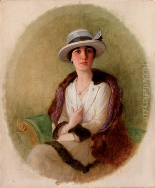Jeune Femme Assise A L'etole De Fourrure - view 1