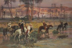 Fording The Stream, Algeria by Frederick Arthur Bridgman