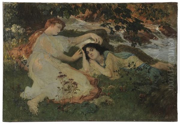 Two Women Resting By A River - view 1