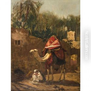 Camel And Merchant At A Town Gate by Frederick Arthur Bridgman