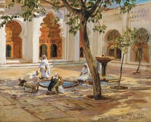 Ablutions Dans La Grande Mosquee De Tlemcen by Frederick Arthur Bridgman