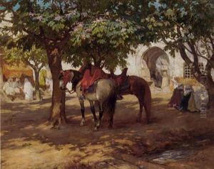 Devant Le Cafe A Biskra by Frederick Arthur Bridgman