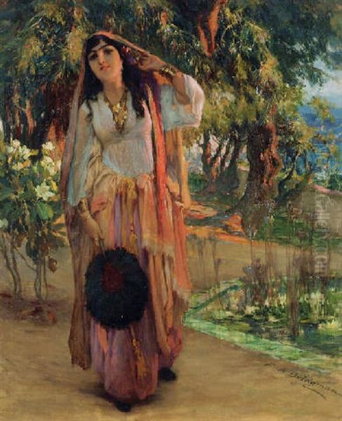 An Oriental Beauty In A Garden - view 1