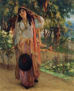 An Oriental Beauty In A Garden by Frederick Arthur Bridgman