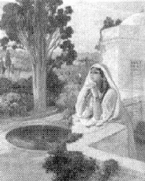 Femme Orientale Pres D'une Fontaine - view 1