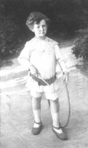 Boy With Hoop Standing On A Garden Path by Frederick Arthur Bridgman