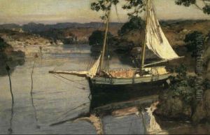 Medelhavsvik Med Ankrad Segelskuta by Frederick Arthur Bridgman