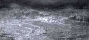 Sunset Over Crashing Waves by Frederick Arthur Bridgman