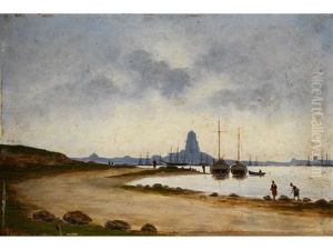 Kustenlandschaft Mit Schiffen by Francois Eugene Augustin Bridoux