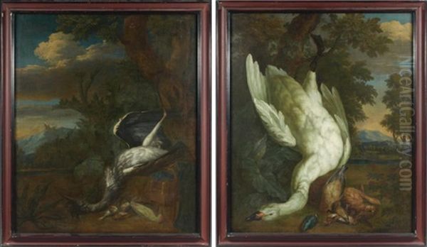Trophee De Chasse Aux Herons, Pic Vert Et Moineaux (+ Trophee De Chasse Au Cygne Blanc, Geais Et Martin Pecheur; 2 Works) - view 1