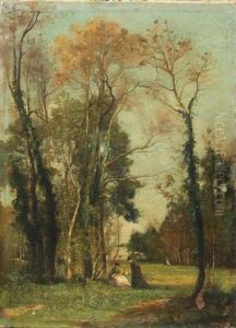 La Famille Au Parc Devant Le Chateau by Jacques Alfred Brielman