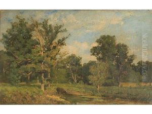 Cerf Buvant Dans Un Etang by Jacques Alfred Brielman