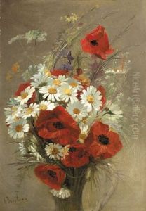 A Still Life Of Poppies And Daisies In A Vase