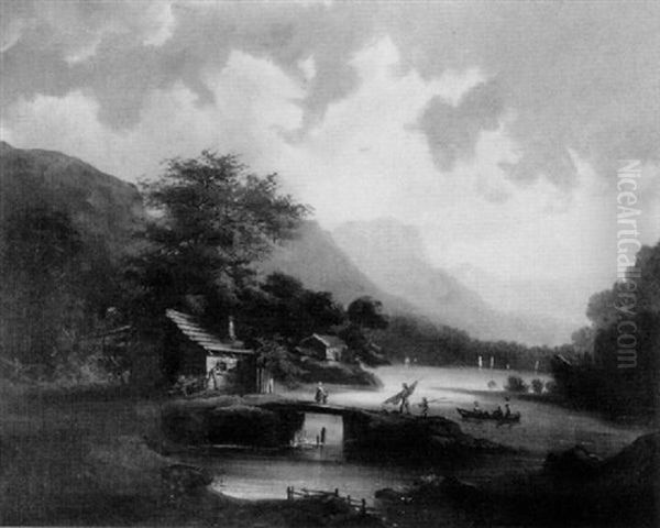 Flusslandschaft Im Gebirge Mit Staffagen - view 1