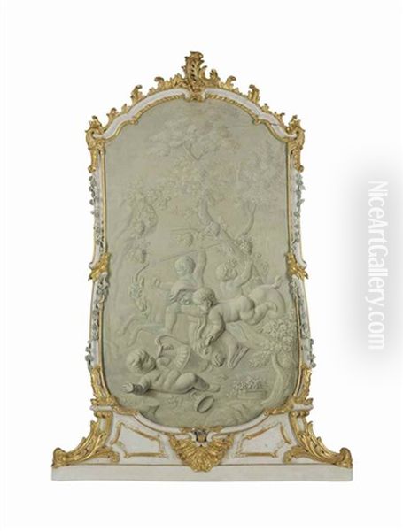 A Trompe L'oeil Bas-relief Of Putti And Rams At A Bacchanal, In A Landscape - view 1