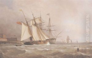 A Trading Schooner Overhauling A First Rate Off Garrison Point, Sheerness