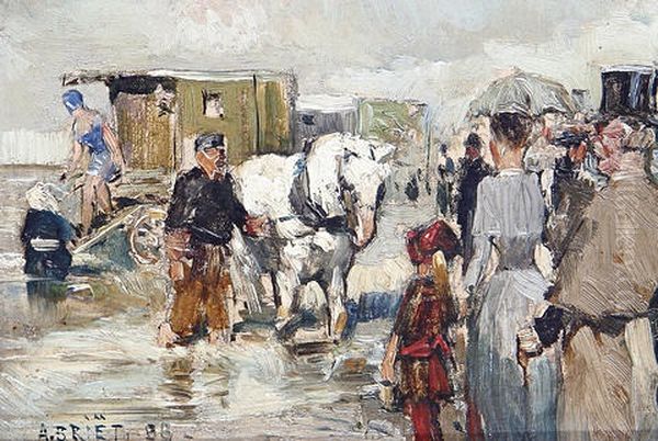 Figures And A Bathing Machine At The Sea Shore - view 1