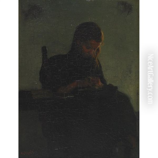 Girl Darning In An Interior - view 1