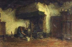 Lighting The Stove by Arthur Henri Christiaan Briet