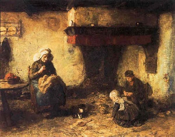 Moeder Met Spelende Kinderen In Een Interieur - view 1