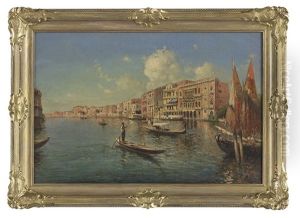 Venetian Canal Scene With Gondoliers by Nicholas Briganti