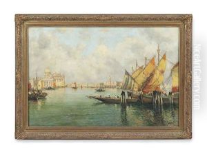 Gondolas On The Grand Canal, The Doge's Palace And Santa Maria Della Salute In The Distance by Nicholas Briganti