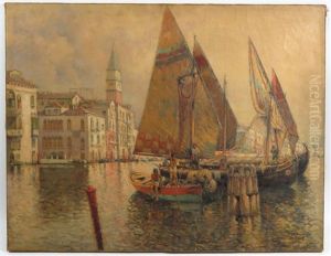 Venetian Canal With Docked Sail Boats