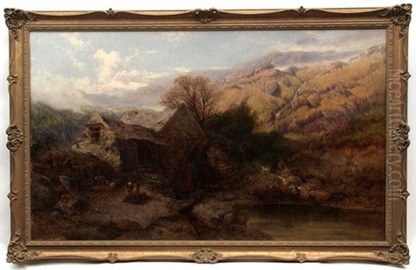 Welsh Mountain Landscape With Figures Before A Mill - view 1