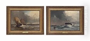 A Ship Foundering In Stormy Seas; And Shipping Off The Coast With An Approaching Squall (2 Works) by Henry Bright